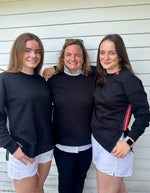 Load image into Gallery viewer, Danny Sweatshirt - Black w Black White &amp; Red Stripe Ribbon 
