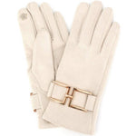 Load image into Gallery viewer, Gold Buckle Accent Faux Suede Touchscreen Glove
