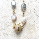 Load image into Gallery viewer, Pastel Pearl Necklace with Gold Pave Magnetic Clasp
