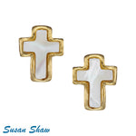 Load image into Gallery viewer, Mother of Pearl Cross Studs
