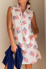 Load image into Gallery viewer, Sleeveless Flag dress in White
