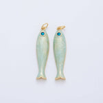 Load image into Gallery viewer, 18K Gold Filled Green Enamel Sardine Fish Charm
