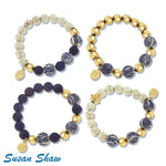 Load image into Gallery viewer, Semi-Precious Stretch Bracelets in Lapis, White Turquoise, Gold &amp; Hand Painted Beads
