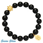 Load image into Gallery viewer, Black Onyx Stretch Bracelet &amp; Gold Bead
