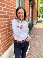 Load image into Gallery viewer, White Blouse with Red &amp; White Strip Ribbon
