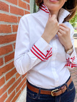 Load image into Gallery viewer, White Blouse with Red &amp; White Strip Ribbon
