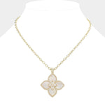 Load image into Gallery viewer, 14K Gold Plated CZ Mother Of Pearl Clover Pendant Necklace
