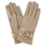 Load image into Gallery viewer, Gold Buckle Accent Faux Suede Touchscreen Glove
