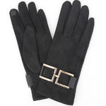 Load image into Gallery viewer, Gold Buckle Accent Faux Suede Touchscreen Glove
