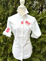Load image into Gallery viewer, White Oxford w/Pink &amp; Orange Stripe Ribbon
