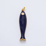 Load image into Gallery viewer, 18K Gold Filled 38mm Blue, Champagne Enamel Fish Sardine Charm | AF1309
