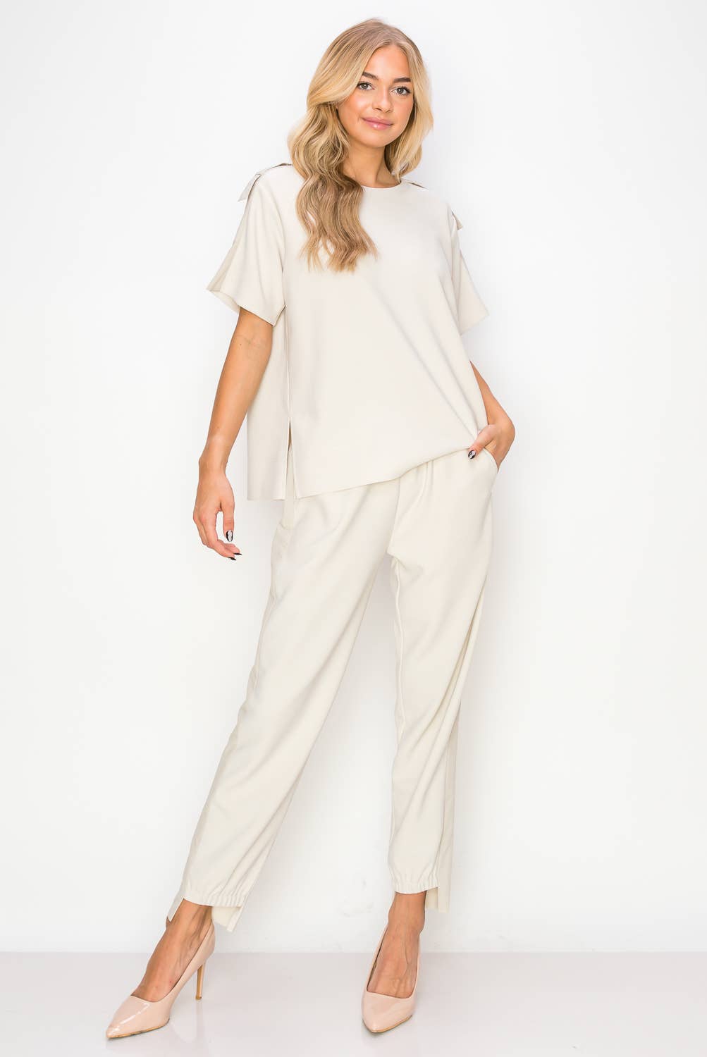 Kate Knit Crepe Top Beige M
