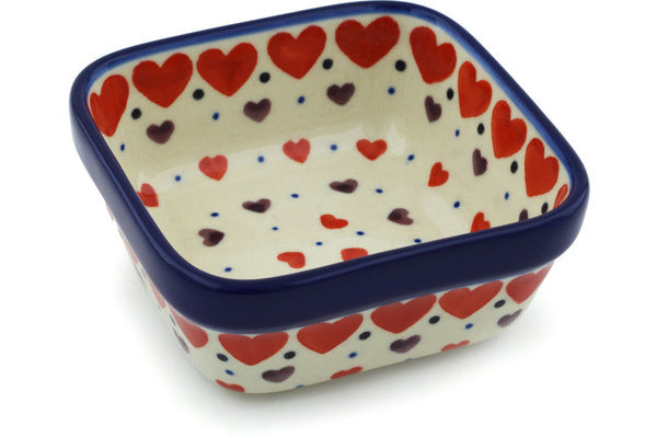 Polish Pottery Square Bowl Love & Chocolate Hearts