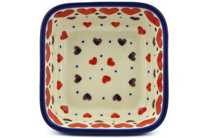 Polish Pottery Square Bowl Love & Chocolate Hearts