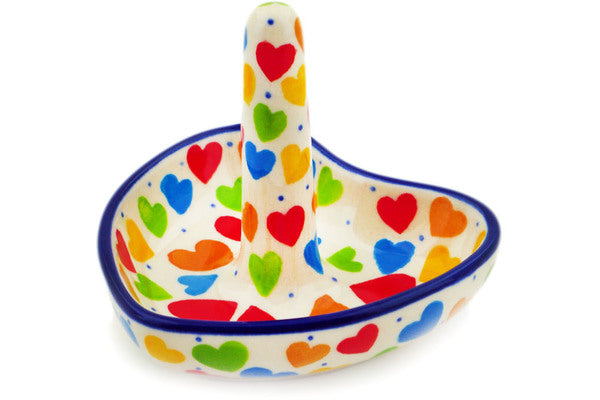 Polish Pottery Heart Shaped Ring Holder Love is All Around