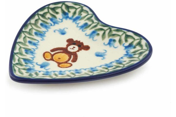 Polish Pottery Small Heart Plate Teddy