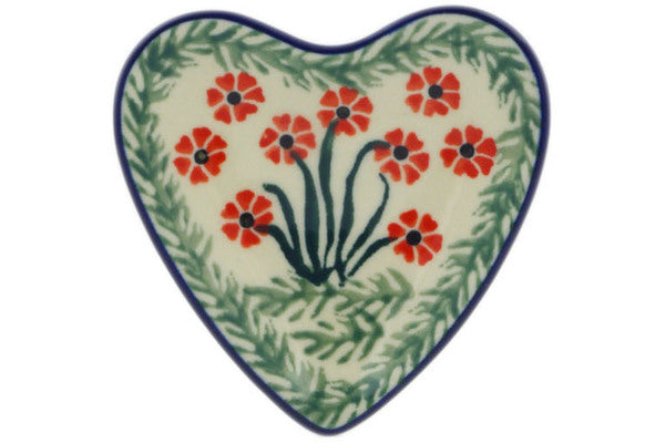 Polish Pottery Small Heart Plate Red Poppy