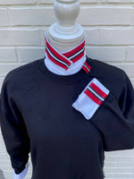 Load image into Gallery viewer, Danny Sweatshirt - Black w Black White &amp; Red Stripe Ribbon 
