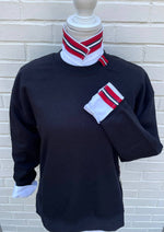 Load image into Gallery viewer, Danny Sweatshirt - Black w Black White &amp; Red Stripe Ribbon 
