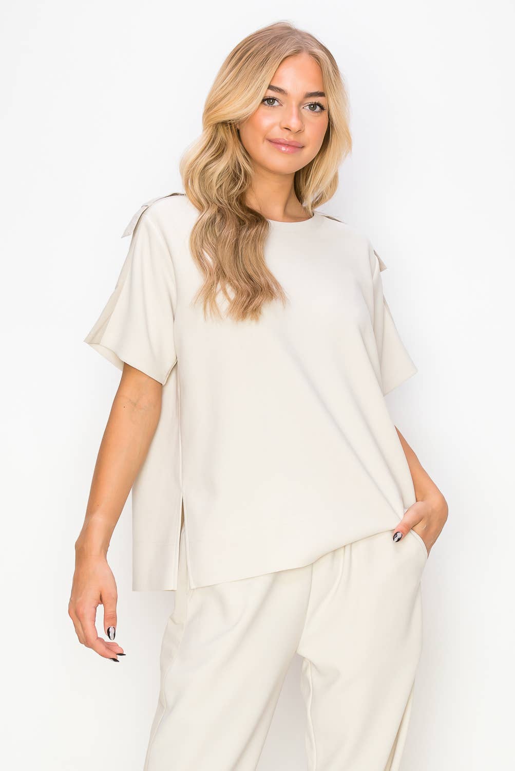 Kate Knit Crepe Top Beige M