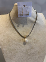 Load image into Gallery viewer, High Luster Pearl Drop Necklace on a Grey Crystal Necklace
