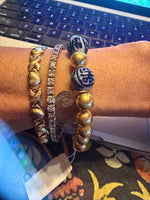 Load image into Gallery viewer, Semi-Precious Stretch Bracelets in Lapis, White Turquoise, Gold &amp; Hand Painted Beads

