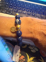 Load image into Gallery viewer, Semi-Precious Stretch Bracelets in Lapis, White Turquoise, Gold &amp; Hand Painted Beads

