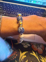 Load image into Gallery viewer, Semi-Precious Stretch Bracelets in Lapis, White Turquoise, Gold &amp; Hand Painted Beads
