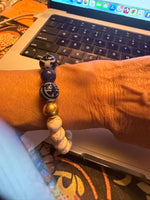 Load image into Gallery viewer, Semi-Precious Stretch Bracelets in Lapis, White Turquoise, Gold &amp; Hand Painted Beads
