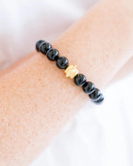 Load image into Gallery viewer, Black Onyx Stretch Bracelet &amp; Gold Bead
