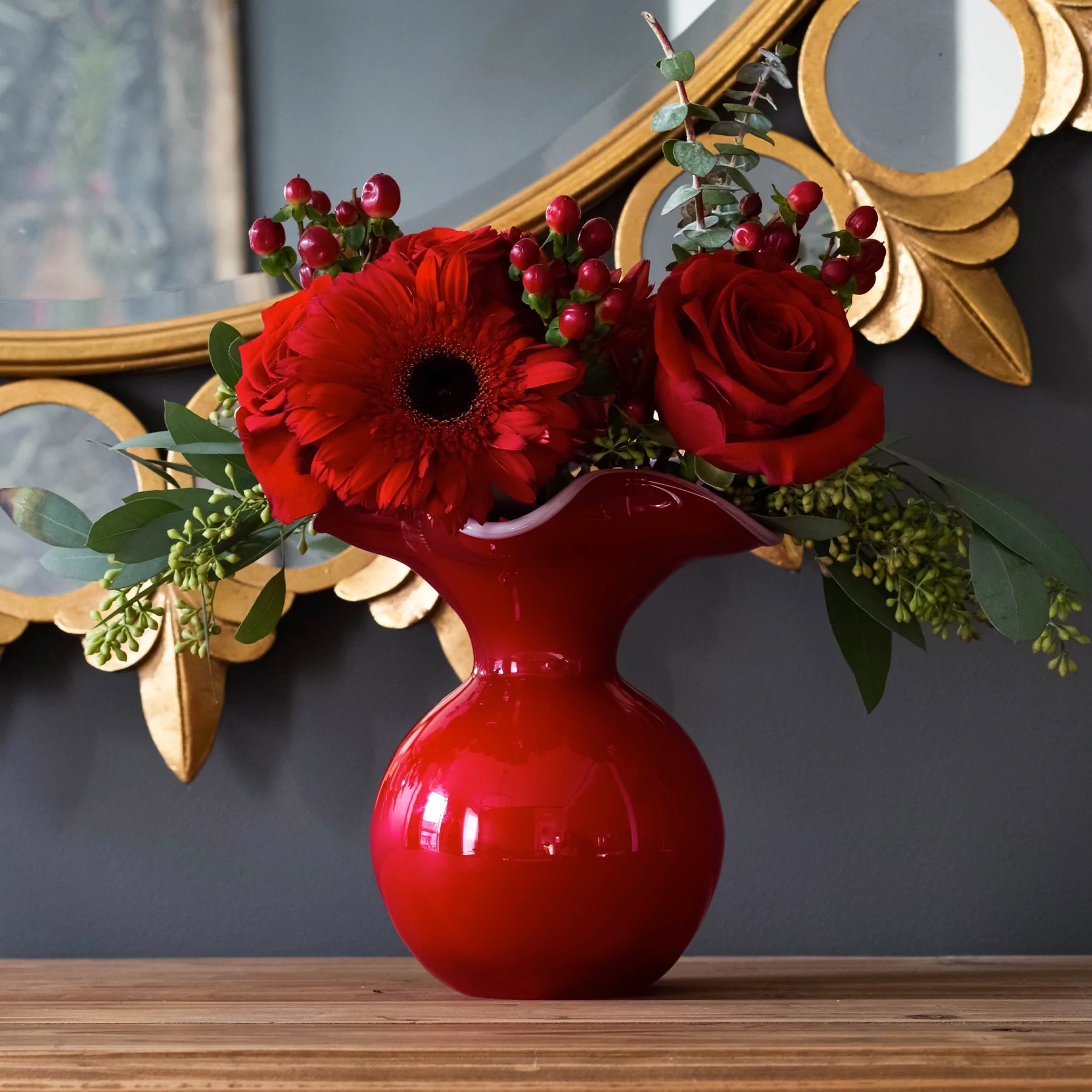 Italian Hibiscus Small Red Vase