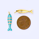 Load image into Gallery viewer, 24K Gold Filled 24mm Enamel Stripes Sardine Fish Charm
