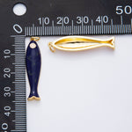 Load image into Gallery viewer, 18K Gold Filled 38mm Blue, Champagne Enamel Fish Sardine Charm | AF1309
