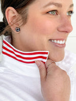 Load image into Gallery viewer, White Blouse with Red &amp; White Strip Ribbon

