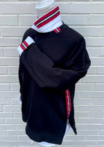 Load image into Gallery viewer, Danny Sweatshirt - Black w Black White &amp; Red Stripe Ribbon 
