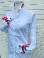 Load image into Gallery viewer, White Blouse with Red &amp; White Strip Ribbon
