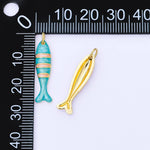 Load image into Gallery viewer, 24K Gold Filled 24mm Enamel Stripes Sardine Fish Charm
