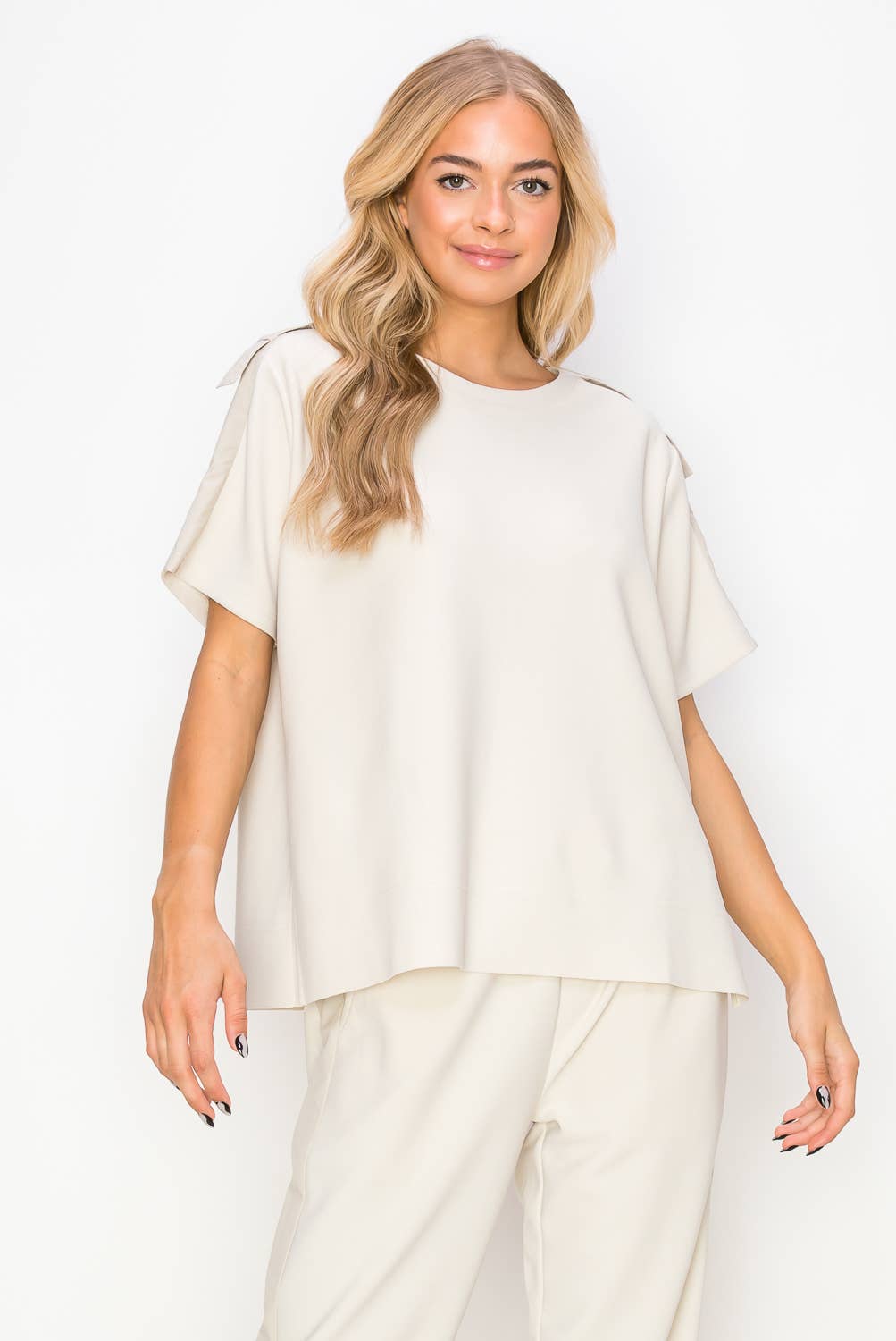 Kate Knit Crepe Top Beige M