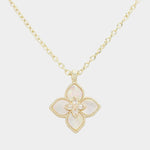 Load image into Gallery viewer, 14K Gold Plated CZ Mother Of Pearl Clover Pendant Necklace
