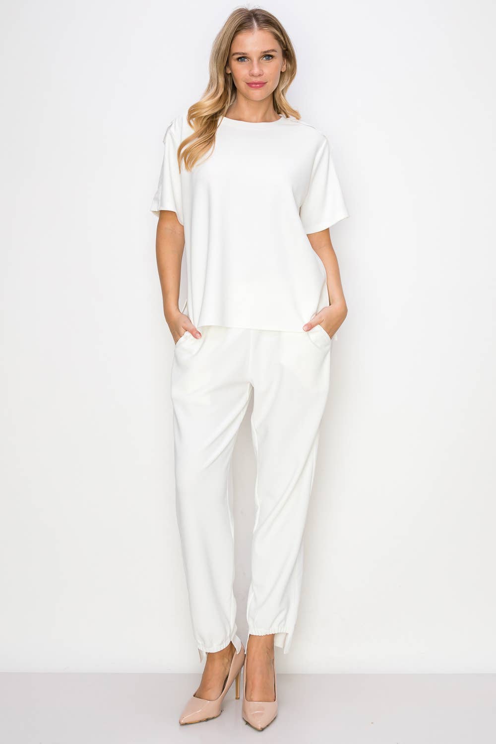 Kate Knit Crepe Top Beige S