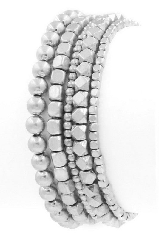 Multi Shaped Worn Silver Stretch Bracelets