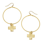 Load image into Gallery viewer, Gold Hoops with Cross Charm
