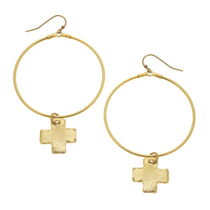 Gold Hoops with Cross Charm