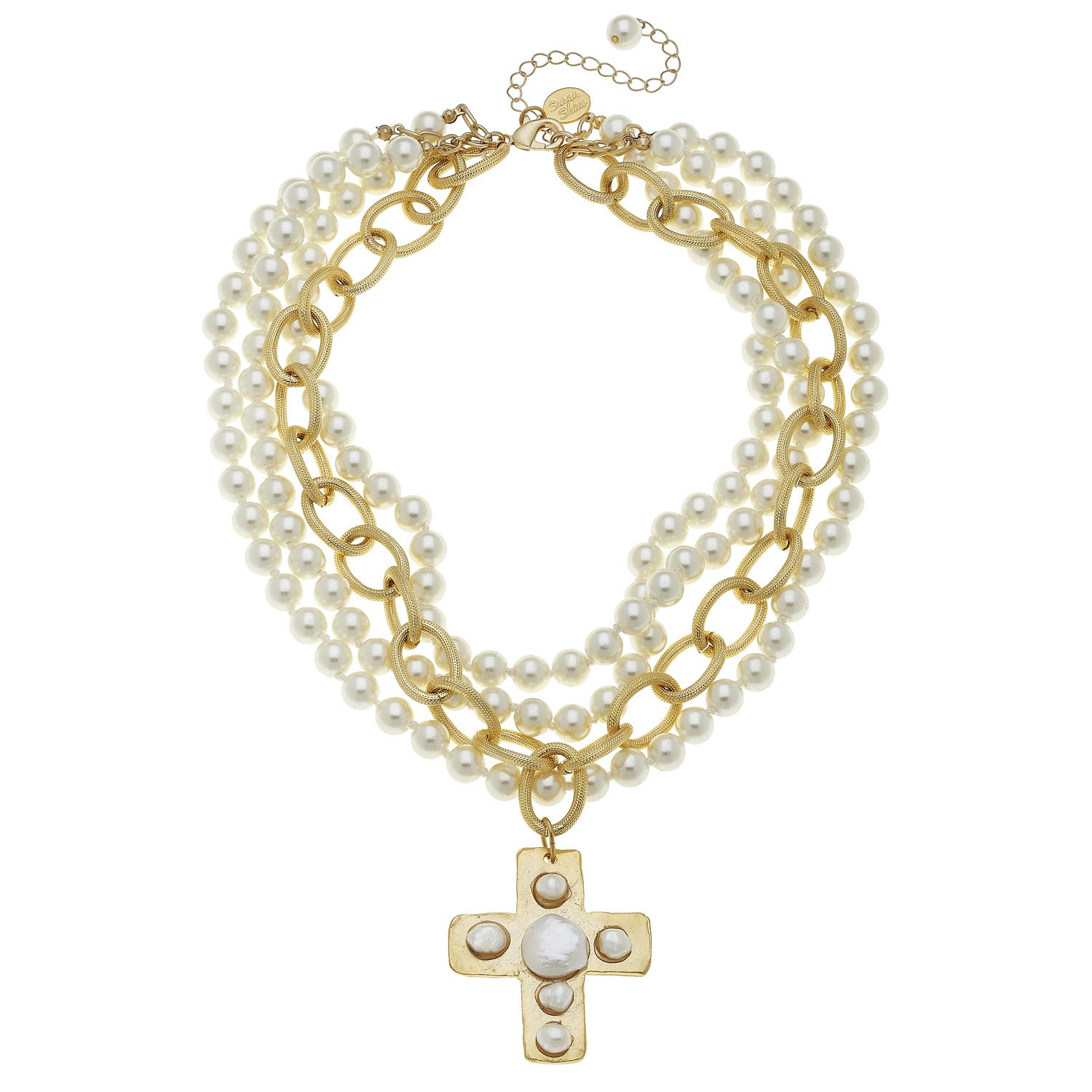 Pearl Cross Multi-Strand Pearl Necklace