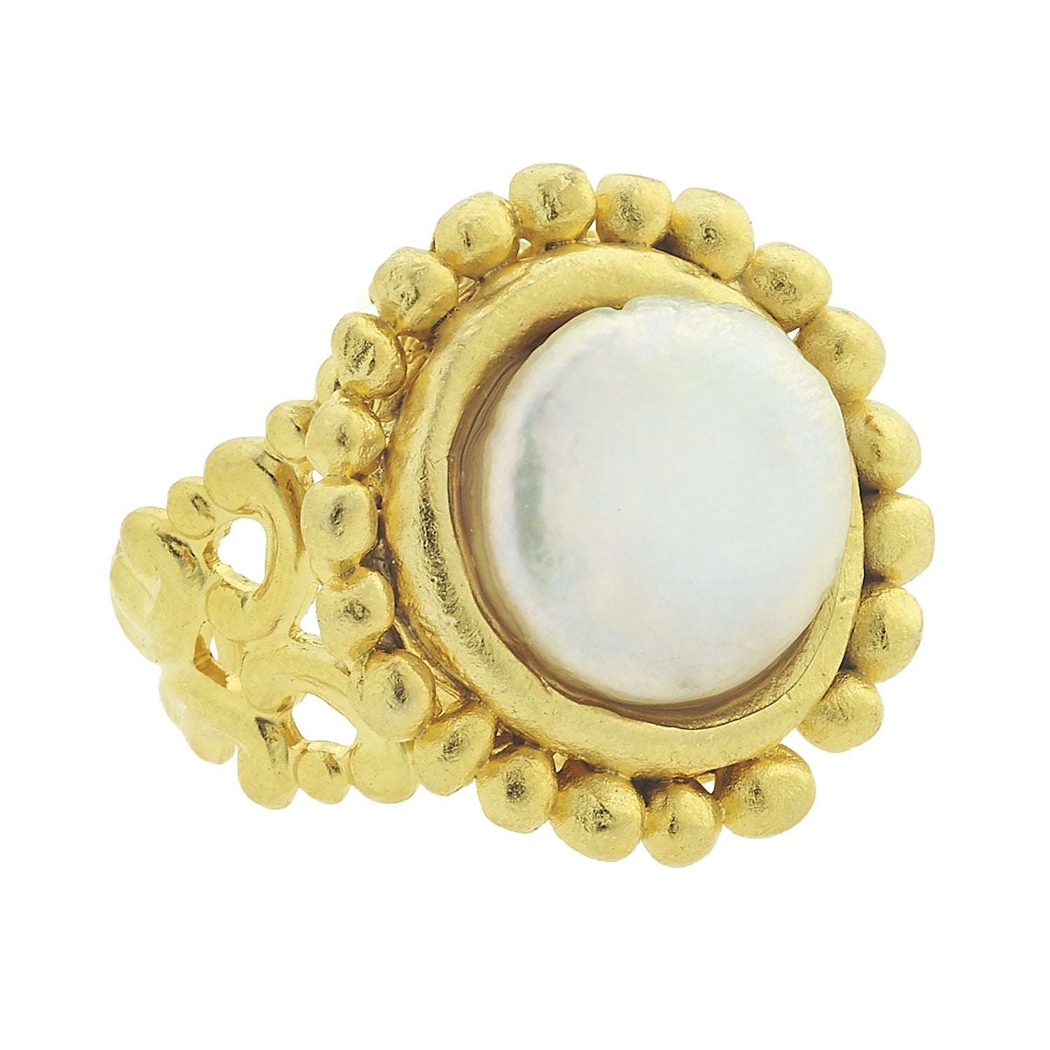 Dotted Coin Pearl Ring Gold