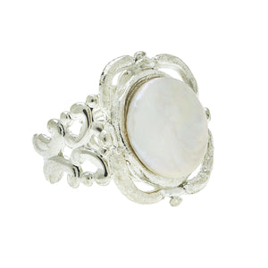 Coin Pearl Silver Scroll Ring