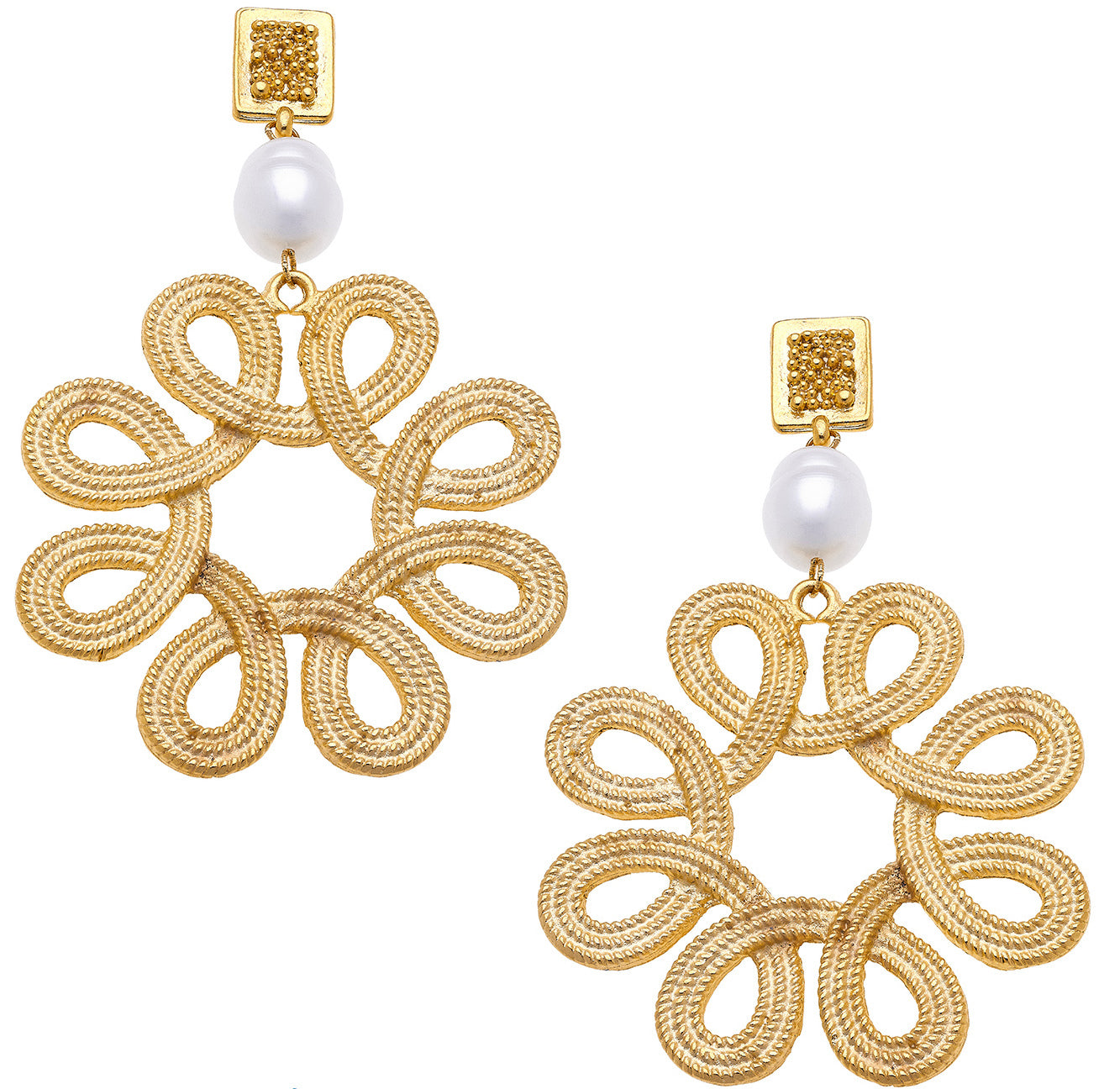 High Glamour Collection Gold Flower & Pearl Earring