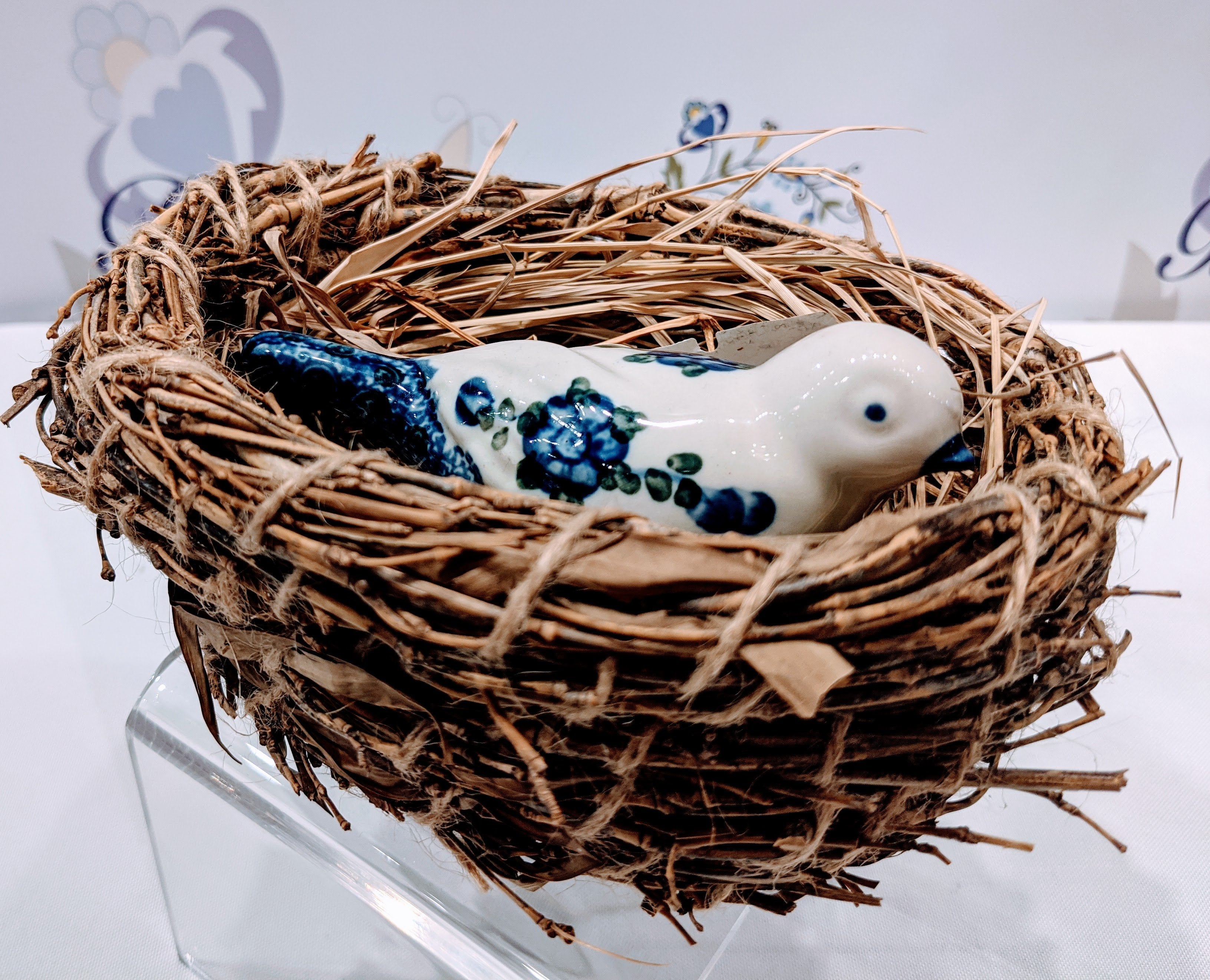 Ceramika Artystyczna Bird Elegant Blue Flowers