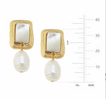 Load image into Gallery viewer, Stone Rectangle + Pearl Earrings
