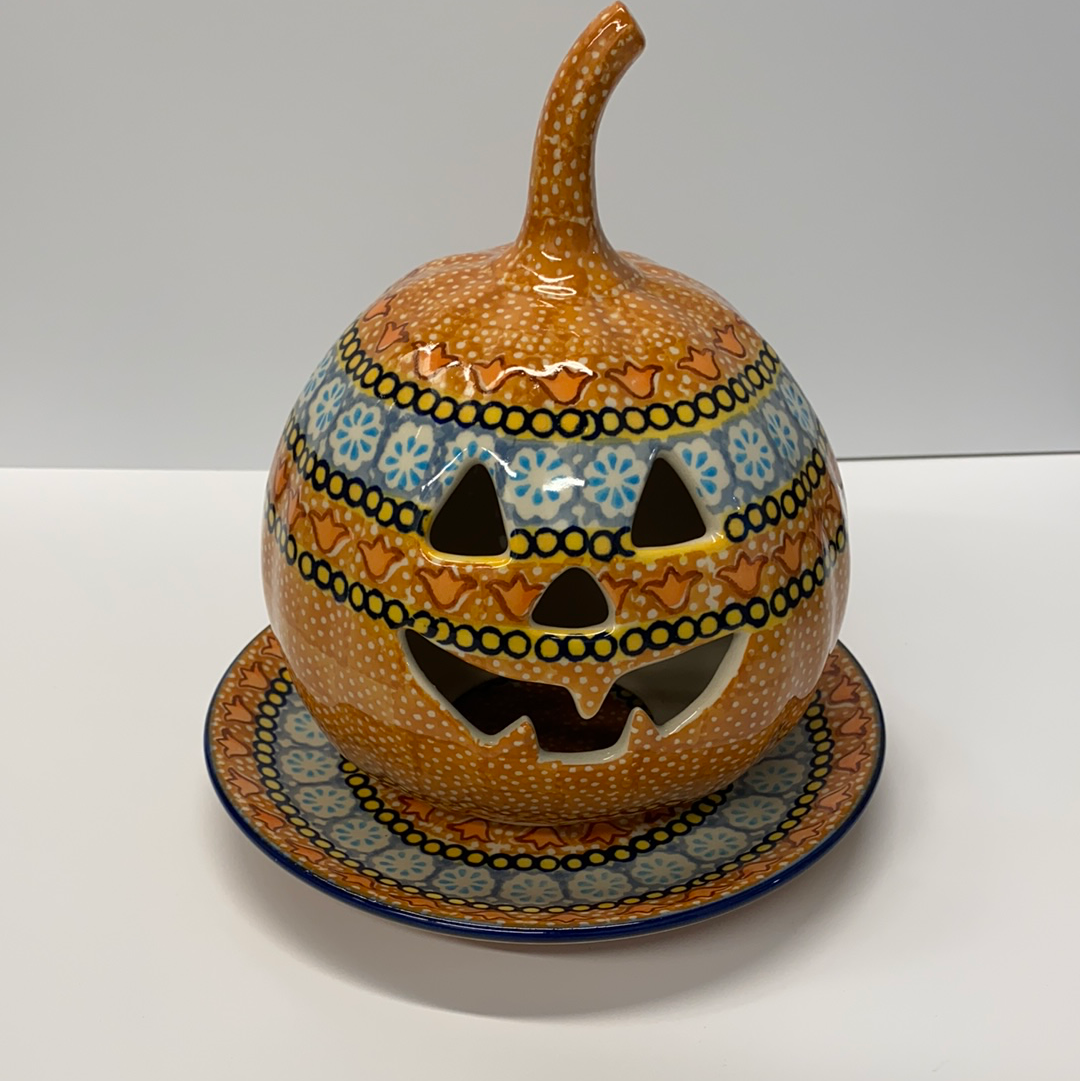 Polish Pottery Small Signed Pumpkin Ginger